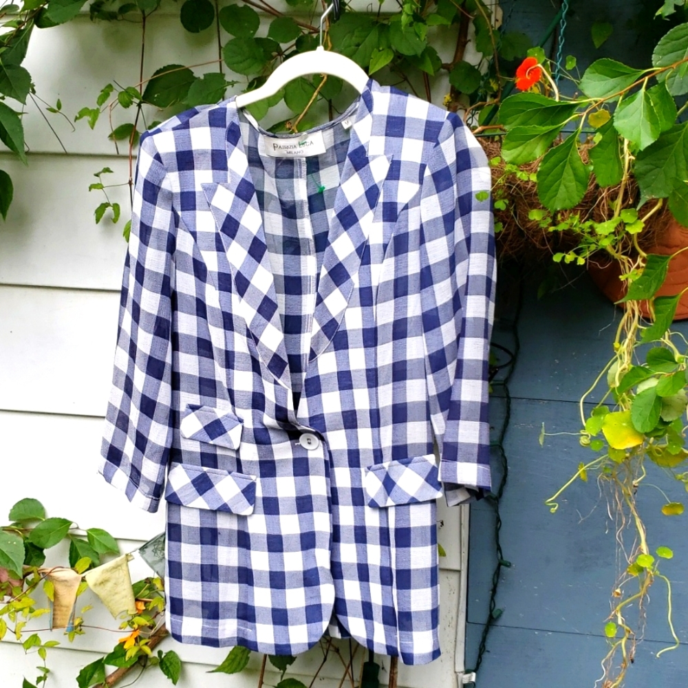 PATRIZIA LUCA Milano Gauzy Gingham Checked Lightweight Gauze Jacket top M